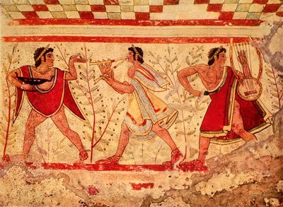 Etruscan Musicians, Copy of a 5th Century BC Fresco in the Tomb of the Leopard at Tarquinia by Etruscan